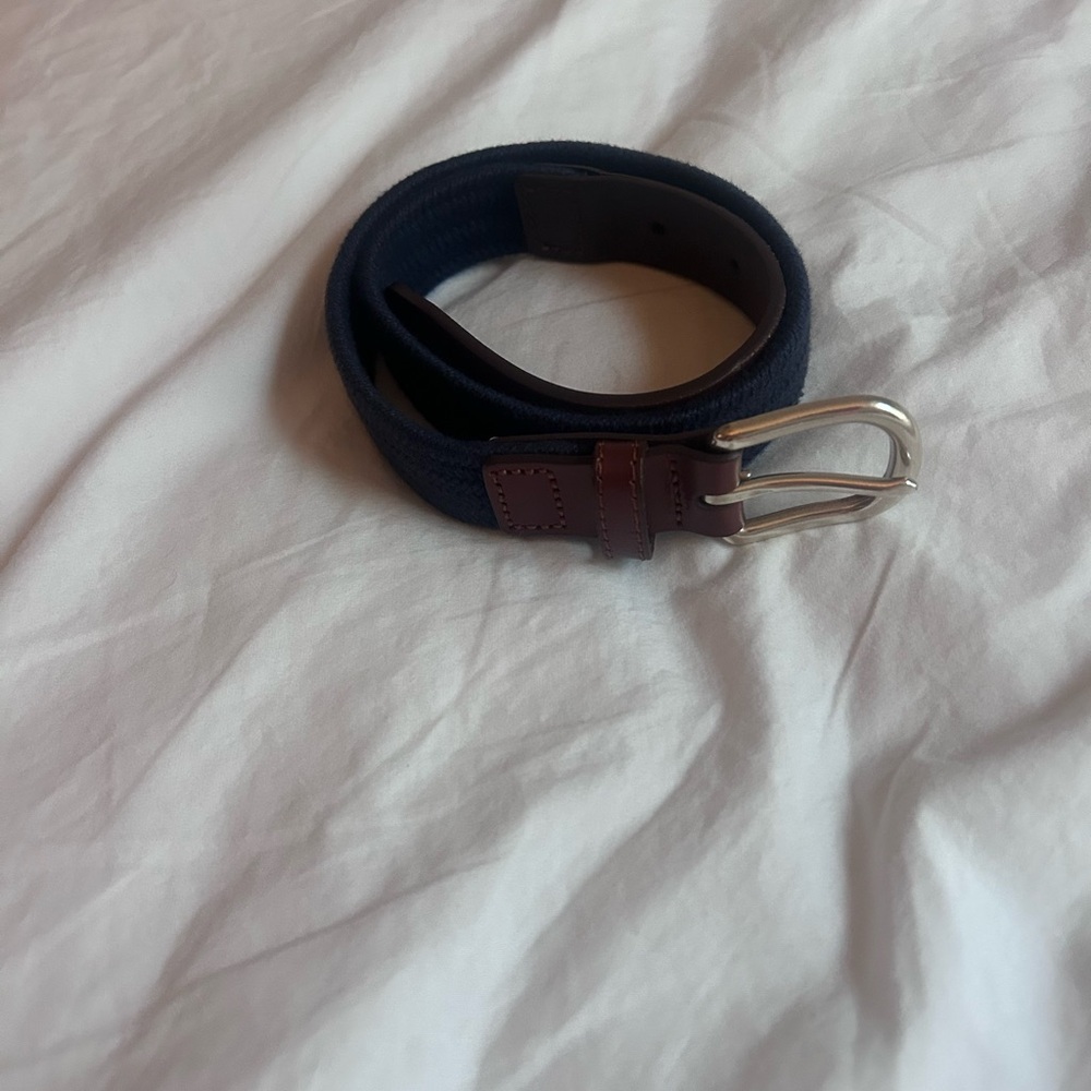 J. Crew Factory Navy Belt with Brown Leather Accents